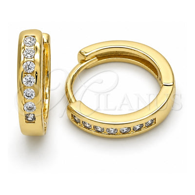 Oro Laminado Huggie Hoop, Gold Filled Style with White Cubic Zirconia, Polished, Golden Finish, 02.221.0057.15