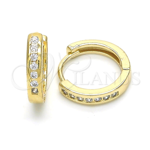 Gold Filled Hoop Earrings — Huggie Hoop with White Cubic Zirconia Polished 02. — main product view — SKU 122783 | Oro Laminado aretes de aro — Huggie Hoop with blanco Cubic Zirconia pulido 02. — SKU 122783