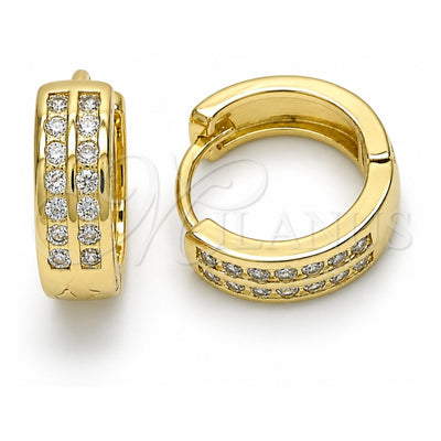 Oro Laminado Huggie Hoop, Gold Filled Style with White Cubic Zirconia, Polished, Golden Finish, 02.221.0058.15