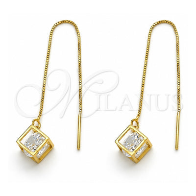 Sterling Silver Threader Earring, with White Cubic Zirconia, Polished, Golden Finish, 02.183.0024