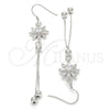 Sterling Silver Long Earring, Flower Design, with White Cubic Zirconia, Polished, Rhodium Finish, 02.183.0025