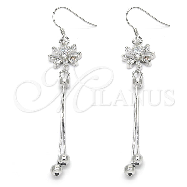 Sterling Silver Ring — Long Earring Flower Design with White Cubic Zirconia — main product view — SKU 122807 | Plata 925 anillo — Long Earring flor diseño with blanco Cubic Zirconia — SKU 122807