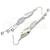 Sterling Silver Long Earring, Leaf Design, Polished, Rhodium Finish, 02.183.0026
