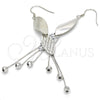 Sterling Silver Long Earring, Leaf Design, Polished, Rhodium Finish, 02.183.0026