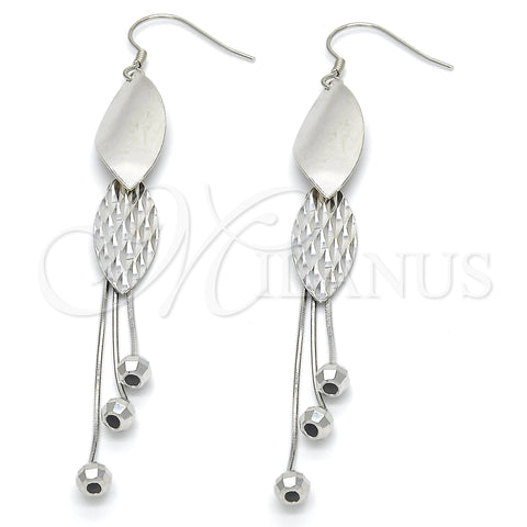 Sterling Silver Long Earring, Leaf Design, Polished, Rhodium Finish, 02.183.0026