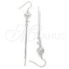 Sterling Silver Long Earring, key Design, with White Cubic Zirconia, Polished, Rhodium Finish, 02.183.0027
