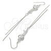Sterling Silver Long Earring, key Design, with White Cubic Zirconia, Polished, Rhodium Finish, 02.183.0027