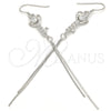 Sterling Silver Long Earring, key Design, with White Cubic Zirconia, Polished, Rhodium Finish, 02.183.0027
