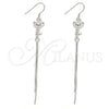 Sterling Silver Long Earring, key Design, with White Cubic Zirconia, Polished, Rhodium Finish, 02.183.0027