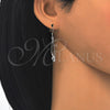 Sterling Silver Long Earring, Flower Design, Polished, Rhodium Finish, 02.183.0029