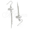 Sterling Silver Long Earring, Butterfly Design, with White Cubic Zirconia, Polished, Rhodium Finish, 02.183.0032