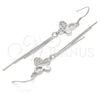 Sterling Silver Long Earring, Butterfly Design, with White Cubic Zirconia, Polished, Rhodium Finish, 02.183.0032