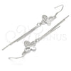 Sterling Silver Long Earring, Butterfly Design, with White Cubic Zirconia, Polished, Rhodium Finish, 02.183.0032