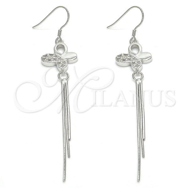Sterling Silver Ring — Long Earring Butterfly Design with White Cubic Zirconia — main product view — SKU 122814 | Plata 925 anillo — Long Earring Butterfly diseño with blanco Cubic Zirconia — SKU 122814