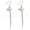 Sterling Silver Long Earring, Butterfly Design, with White Cubic Zirconia, Polished, Rhodium Finish, 02.183.0032