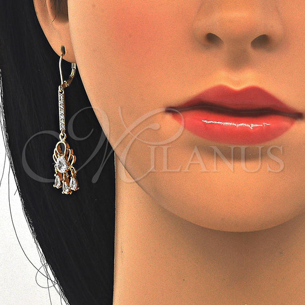 Gold Filled Ring — Long Earring Teardrop Design with White Cubic Zirconia — alternate product view — SKU 122829 | Oro Laminado anillo — Long Earring Teardrop diseño with blanco Cubic Zirconia — SKU 122829