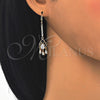 Oro Laminado Long Earring, Gold Filled Style Teardrop Design, with White Cubic Zirconia, Polished, Golden Finish, 02.210.0170