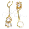Oro Laminado Long Earring, Gold Filled Style Teardrop Design, with White Cubic Zirconia, Polished, Golden Finish, 02.210.0170