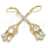Oro Laminado Long Earring, Gold Filled Style Teardrop Design, with White Cubic Zirconia, Polished, Golden Finish, 02.210.0170