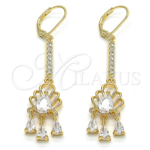 Gold Filled Ring — Long Earring Teardrop Design with White Cubic Zirconia — main product view — SKU 122829 | Oro Laminado anillo — Long Earring Teardrop diseño with blanco Cubic Zirconia — SKU 122829