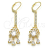Oro Laminado Long Earring, Gold Filled Style Teardrop Design, with White Cubic Zirconia, Polished, Golden Finish, 02.210.0170