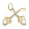 Oro Laminado Long Earring, Gold Filled Style with White Cubic Zirconia, Polished, Golden Finish, 02.210.0177