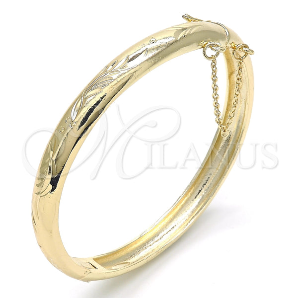 Oro Laminado Individual Bangle, Gold Filled Style Fish Design, Diamond Cutting Finish, Golden Finish, 07.168.0015.1.05 (Thickness, Size 5 (2.50 Diameter))