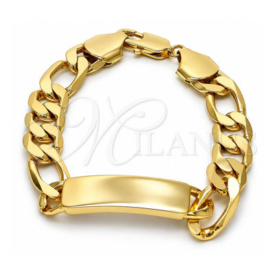 Oro Laminado ID Bracelet, Gold Filled Style Polished, Golden Finish, 03.168.0023.09 (12 MM Thickness, 9 Inches Length)