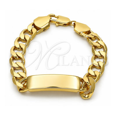 Oro Laminado ID Bracelet, Gold Filled Style Polished, Golden Finish, 03.168.0025.09 (12 MM Thickness, 9 Inches Length)