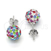 Sterling Silver Stud Earring, with Multicolor Crystal, Polished, Rhodium Finish, 02.332.0042.10