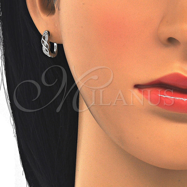 Sterling Silver Hoop Earrings — Huggie Hoop with White Micro Pave Polished 02. — main product view — SKU 122890 | Plata 925 aretes de aro — Huggie Hoop with blanco Micro Pave pulido 02. — SKU 122890