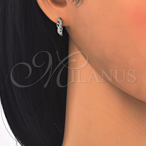 Sterling Silver Hoop Earrings — Huggie Hoop with White Micro Pave Polished 02. — alternate product view — SKU 122890 | Plata 925 aretes de aro — Huggie Hoop with blanco Micro Pave pulido 02. — SKU 122890