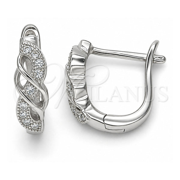 Sterling Silver Huggie Hoop, with White Micro Pave, Polished, Rhodium Finish, 02.332.0003.12