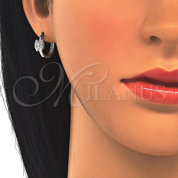 Sterling Silver Hoop Earrings — Huggie Hoop Butterfly Design with White Micro Pave — alternate product view — SKU 122894 | Plata 925 aretes de aro — Huggie Hoop Butterfly diseño with blanco Micro Pave — SKU 122894