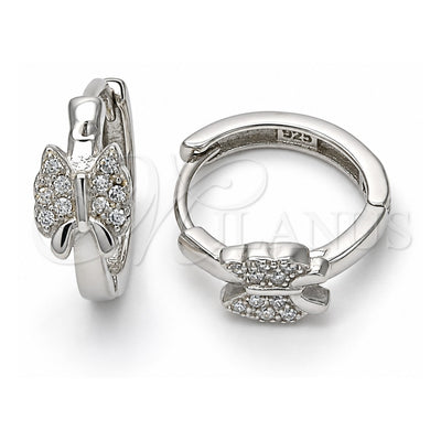 Sterling Silver Huggie Hoop, Butterfly Design, with White Micro Pave, Polished, Rhodium Finish, 02.332.0007.15
