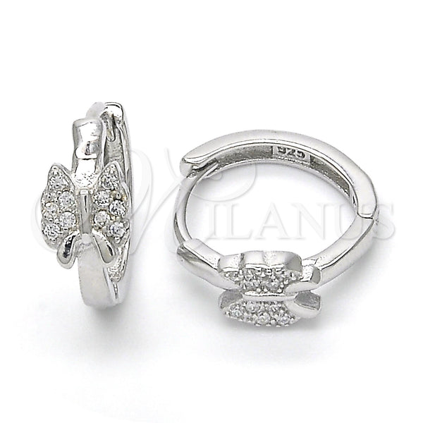 Sterling Silver Hoop Earrings — Huggie Hoop Butterfly Design with White Micro Pave — main product view — SKU 122894 | Plata 925 aretes de aro — Huggie Hoop Butterfly diseño with blanco Micro Pave — SKU 122894