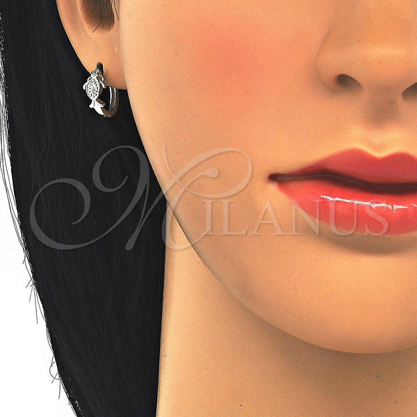 Sterling Silver Hoop Earrings — Huggie Hoop Turtle Design with White Micro Pave — alternate product view — SKU 122895 | Plata 925 aretes de aro — Huggie Hoop Turtle diseño with blanco Micro Pave — SKU 122895