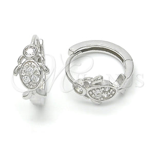 Sterling Silver Hoop Earrings — Huggie Hoop Turtle Design with White Micro Pave — main product view — SKU 122895 | Plata 925 aretes de aro — Huggie Hoop Turtle diseño with blanco Micro Pave — SKU 122895
