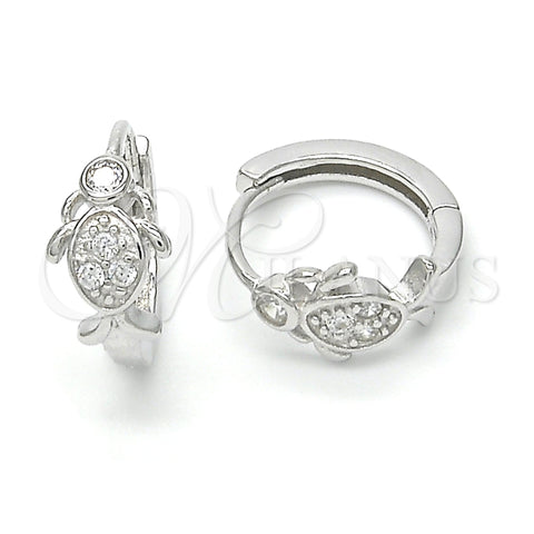 Sterling Silver Huggie Hoop, Turtle Design, with White Micro Pave and White Cubic Zirconia, Polished, Rhodium Finish, 02.332.0008.15