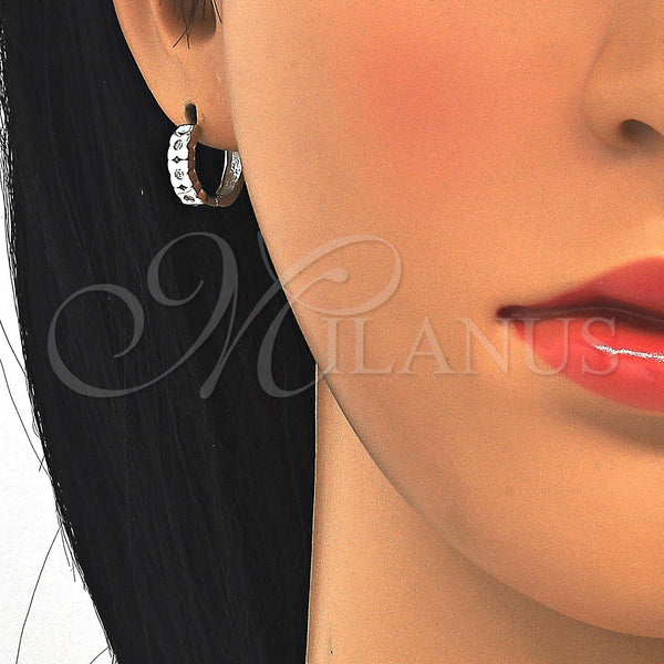 Sterling Silver Hoop Earrings — Huggie Hoop with White Cubic Zirconia Polished 02. — alternate product view — SKU 122896 | Plata 925 aretes de aro — Huggie Hoop with blanco Cubic Zirconia pulido 02. — SKU 122896