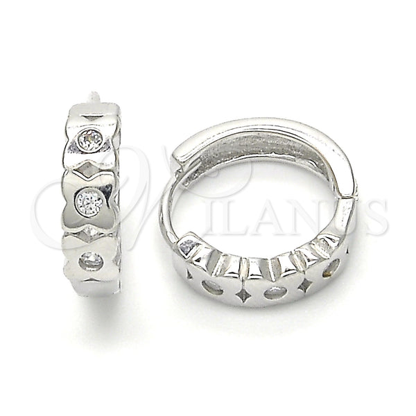 Sterling Silver Hoop Earrings — Huggie Hoop with White Cubic Zirconia Polished 02. — main product view — SKU 122896 | Plata 925 aretes de aro — Huggie Hoop with blanco Cubic Zirconia pulido 02. — SKU 122896