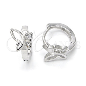 Sterling Silver Hoop Earrings — Huggie Hoop Butterfly Design with White Micro Pave — main product view — SKU 122898 | Plata 925 aretes de aro — Huggie Hoop Butterfly diseño with blanco Micro Pave — SKU 122898