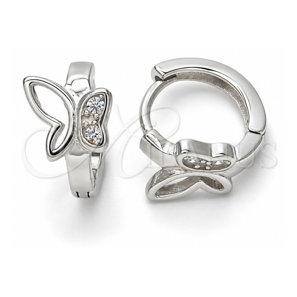 Sterling Silver Huggie Hoop, Butterfly Design, with White Micro Pave, Polished, Rhodium Finish, 02.332.0011.12