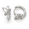 Sterling Silver Huggie Hoop, Butterfly Design, with White Micro Pave, Polished, Rhodium Finish, 02.332.0011.12