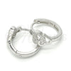 Sterling Silver Huggie Hoop, Heart Design, with White Micro Pave, Polished, Rhodium Finish, 02.332.0012.15