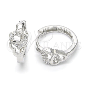 Sterling Silver Hoop Earrings — Huggie Hoop Heart Design with White Micro Pave — main product view — SKU 122899 | Plata 925 aretes de aro — Huggie Hoop corazón diseño with blanco Micro Pave — SKU 122899