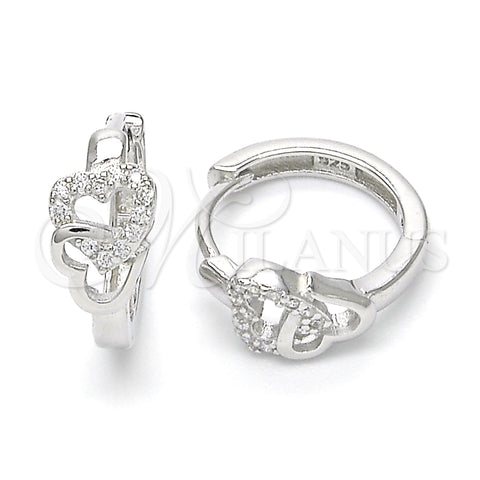 Sterling Silver Huggie Hoop, Heart Design, with White Micro Pave, Polished, Rhodium Finish, 02.332.0012.15