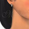 Sterling Silver Huggie Hoop, Leaf Design, with White Cubic Zirconia, Polished, Rhodium Finish, 02.332.0016.12