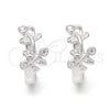 Sterling Silver Huggie Hoop, Leaf Design, with White Cubic Zirconia, Polished, Rhodium Finish, 02.332.0016.12