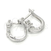 Sterling Silver Huggie Hoop, Leaf Design, with White Cubic Zirconia, Polished, Rhodium Finish, 02.332.0016.12